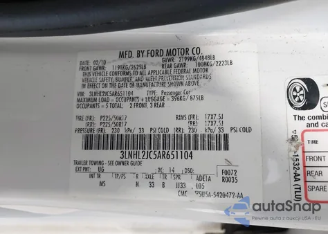 2010 Lincoln Mkz from USA, damaged, VIN 3LNHL2JC5AR651104